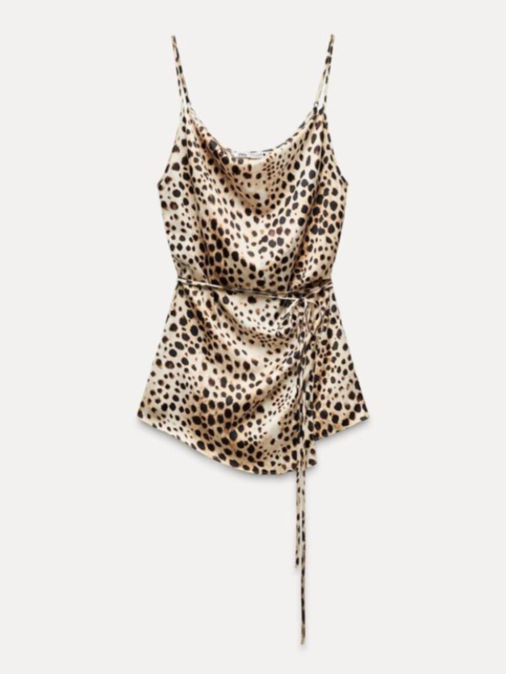 ZARA Brown Leopard Animal Print Satin Wrap Cowl Camisole Top Women's Size Small